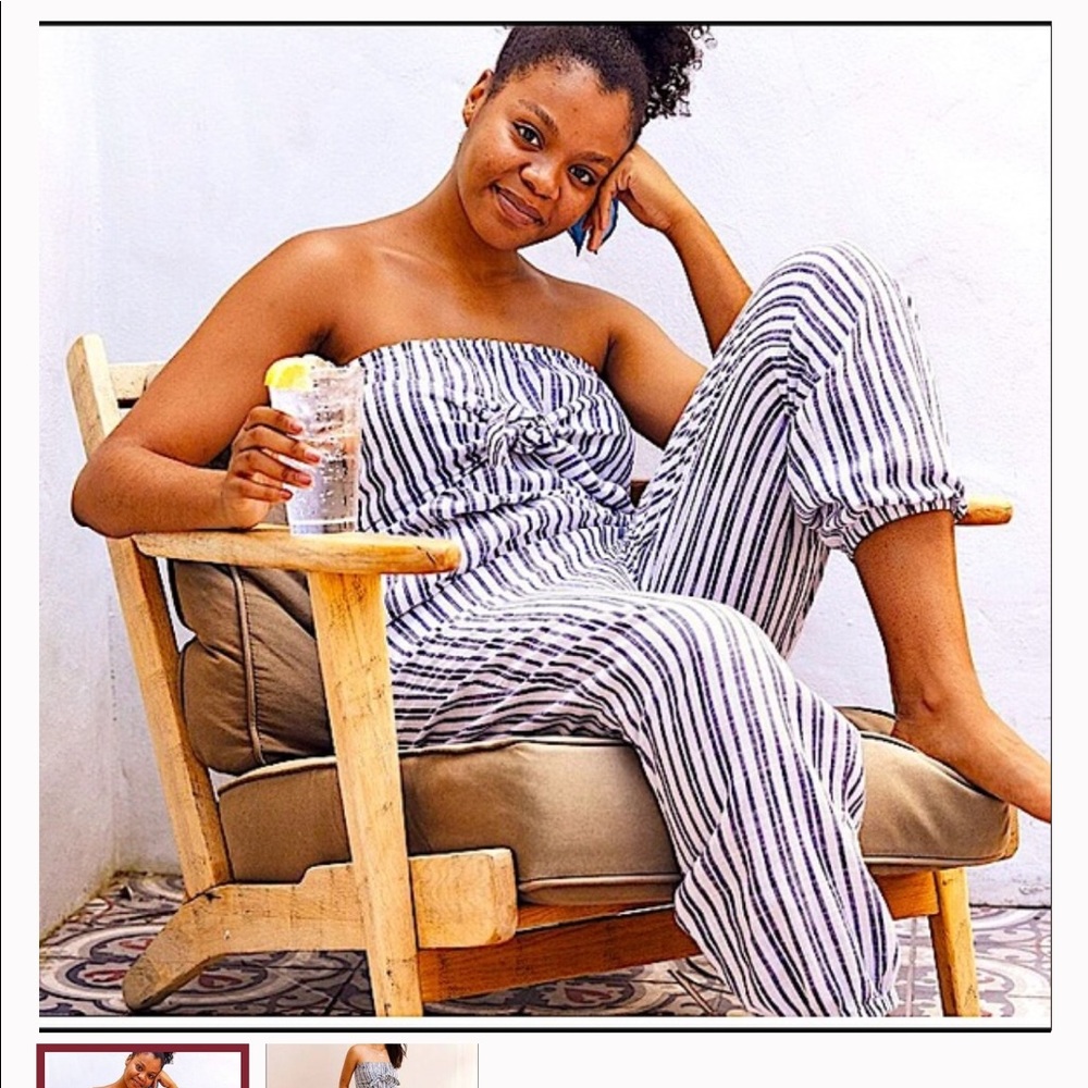 AERIE tie front Strip jumpsuit
